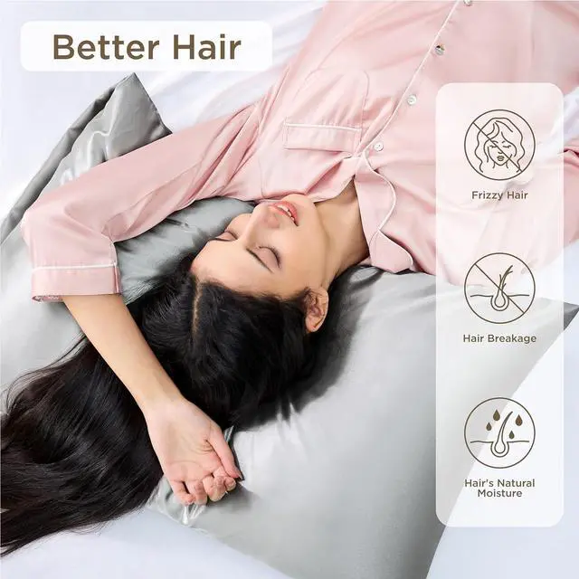 Alt view image 2 of 6 - Satin Pillowcase for Hair and Skin Queen - Silver Grey Silky Pillowcase 20x30 Inches - Set of 2 with Envelope Closure Similar to Silk Pillow Cases Gifts for Women Men