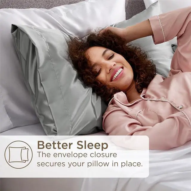 Alt view image 5 of 7 - Satin Pillowcase Similar to Silk Pillow Cases Queen Size Set of 2 Cooling Pillow Case for Hot Sleepers with Envelope Closure Gifts for Women Men Silver Grey 20x30 Inches 2pcs