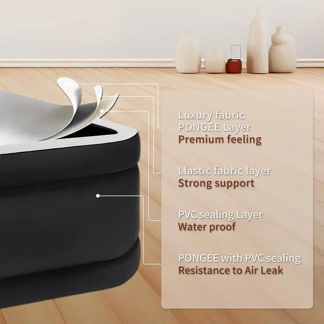 Alt view image 3 of 6 - - Queen Size Premium Air Mattress with Built-in Pump for Home Camping Guest-Room Inflatable Airbed Blow Up Mattress Firm Durable Grey