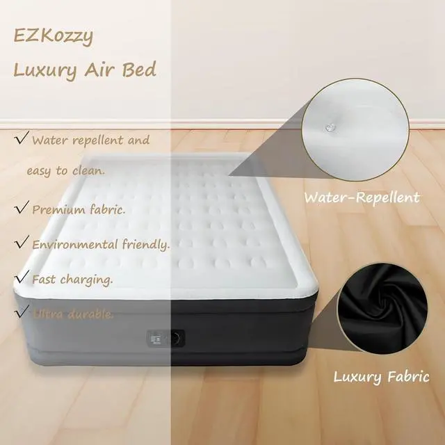 Alt view image 4 of 6 - - Queen Size Premium Air Mattress with Built-in Pump for Home Camping Guest-Room Inflatable Airbed Blow Up Mattress Firm Durable Grey