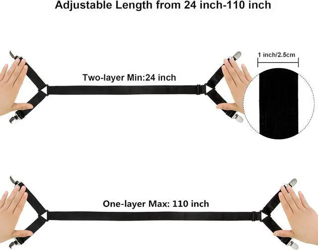 Alt view image 4 of 6 - Bed Sheet Straps 2 Pack Fitted Bed Sheet Fasteners Clips Adjustable Crisscross Bed Sheet Holder Straps for Corners Mattress Sheet Suspenders Grippers Bedding Accessories Black