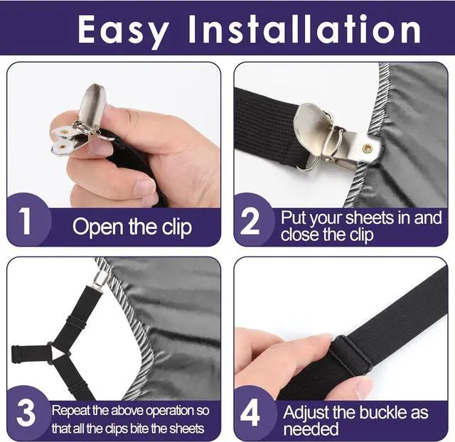 Alt view image 5 of 6 - Bed Sheet Straps 6PCS Secure and Fitted Sheet Straps for Full Size BedAdjustable Sheet Clips for Perfectly Fitted Sheet Straps Holders for CornersEnhance Your Sleeping Experience(Black)