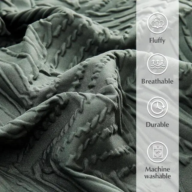 Alt view image 6 of 7 - Queen Comforter Set Bed in a Bag 7-Pieces with Comforter Pillow Sham Sheets and Pillowcase All Season Comfortable Seersucker Bedding Soft & Cozy (Dark Green 90x90)