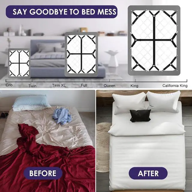 Alt view image 2 of 6 - Bed Sheet Straps 6PCS Secure and Fitted Sheet Straps for Full Size BedAdjustable Sheet Clips for Perfectly Fitted Sheet Straps Holders for CornersEnhance Your Sleeping Experience(Black)