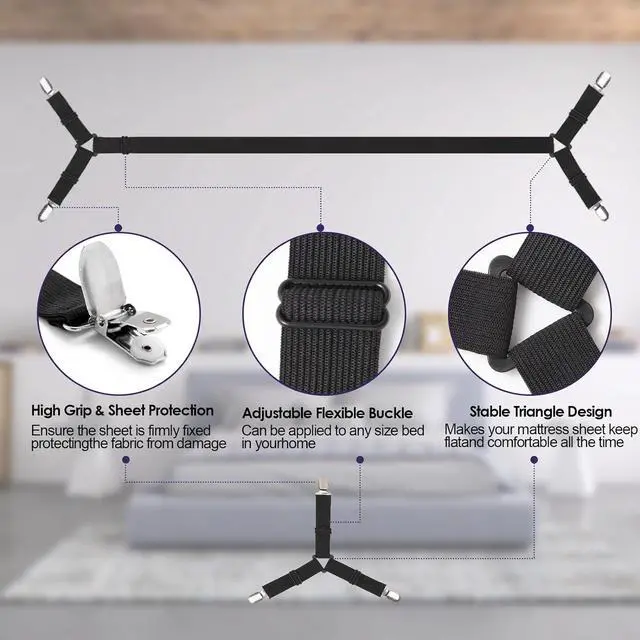 Alt view image 4 of 6 - Bed Sheet Straps 6PCS Secure and Fitted Sheet Straps for Full Size BedAdjustable Sheet Clips for Perfectly Fitted Sheet Straps Holders for CornersEnhance Your Sleeping Experience(Black)