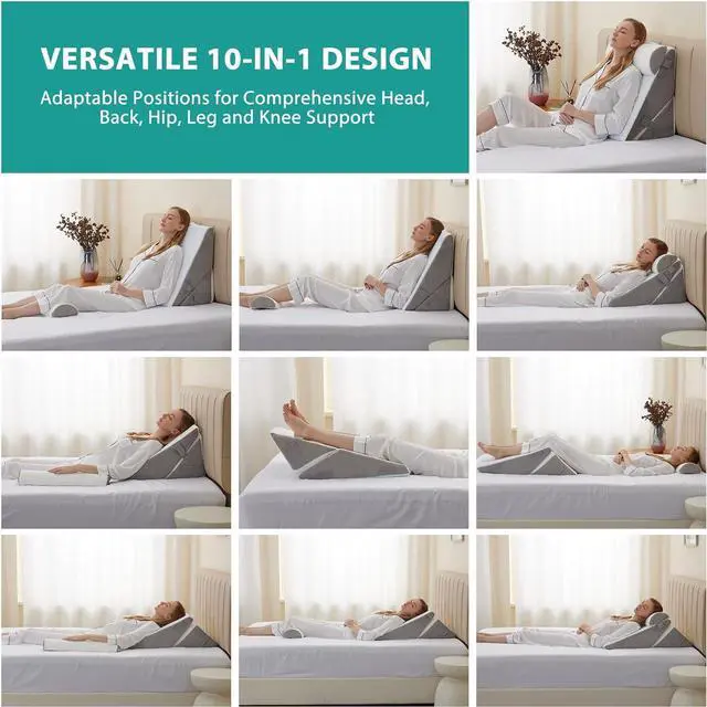 Alt view image 2 of 7 - 3Pcs Orthopedic Bed Wedge Pillow Set Foam Wedge Pillow Post Surgery for Back Leg and Knee Support Adjustable 9&12 Inch Folding Triangle Pillow for Sleeping Acid Reflux Snoring White/Grey
