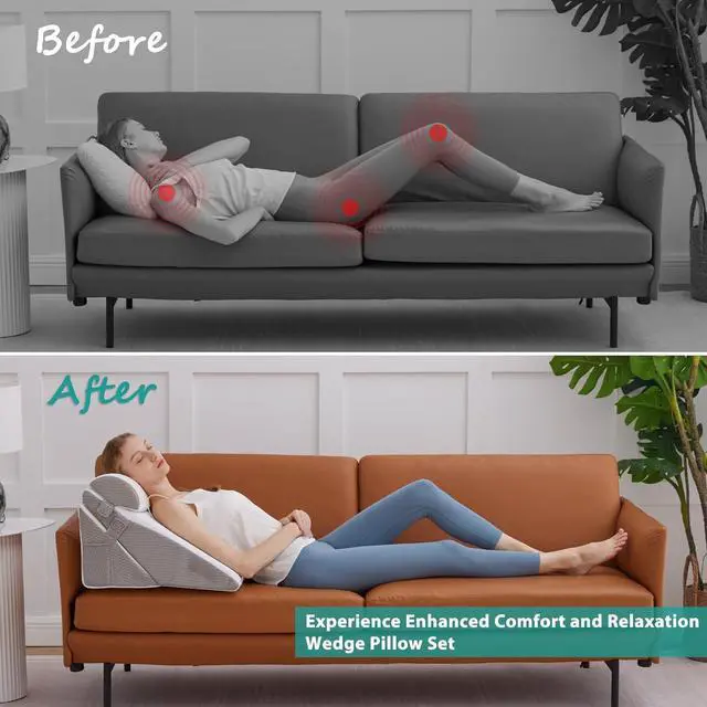 Alt view image 3 of 7 - 3Pcs Orthopedic Bed Wedge Pillow Set Foam Wedge Pillow Post Surgery for Back Leg and Knee Support Adjustable 9&12 Inch Folding Triangle Pillow for Sleeping Acid Reflux Snoring White/Grey