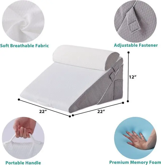Alt view image 4 of 7 - 3Pcs Orthopedic Bed Wedge Pillow Set Foam Wedge Pillow Post Surgery for Back Leg and Knee Support Adjustable 9&12 Inch Folding Triangle Pillow for Sleeping Acid Reflux Snoring White/Grey