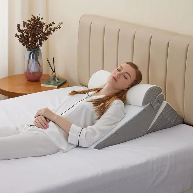 Alt view image 5 of 7 - 3Pcs Orthopedic Bed Wedge Pillow Set Foam Wedge Pillow Post Surgery for Back Leg and Knee Support Adjustable 9&12 Inch Folding Triangle Pillow for Sleeping Acid Reflux Snoring White/Grey