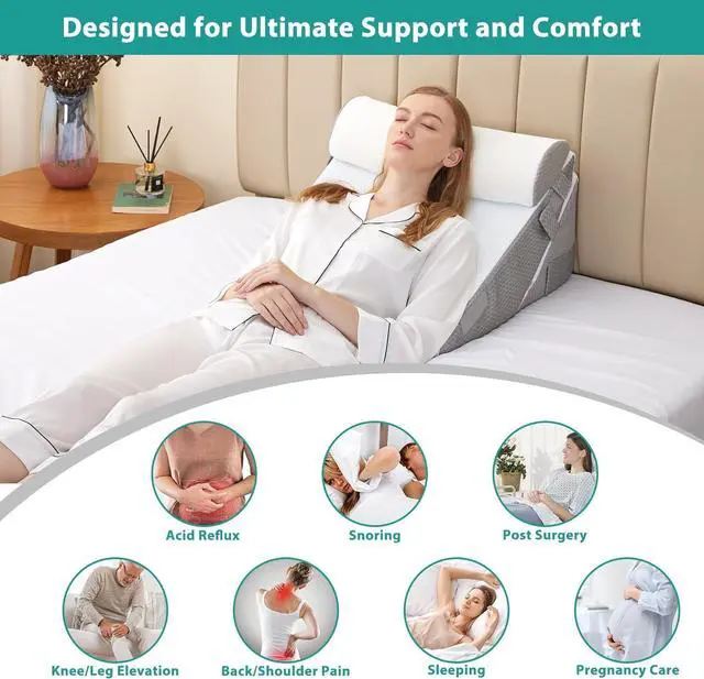 Alt view image 6 of 7 - 3Pcs Orthopedic Bed Wedge Pillow Set Foam Wedge Pillow Post Surgery for Back Leg and Knee Support Adjustable 9&12 Inch Folding Triangle Pillow for Sleeping Acid Reflux Snoring White/Grey