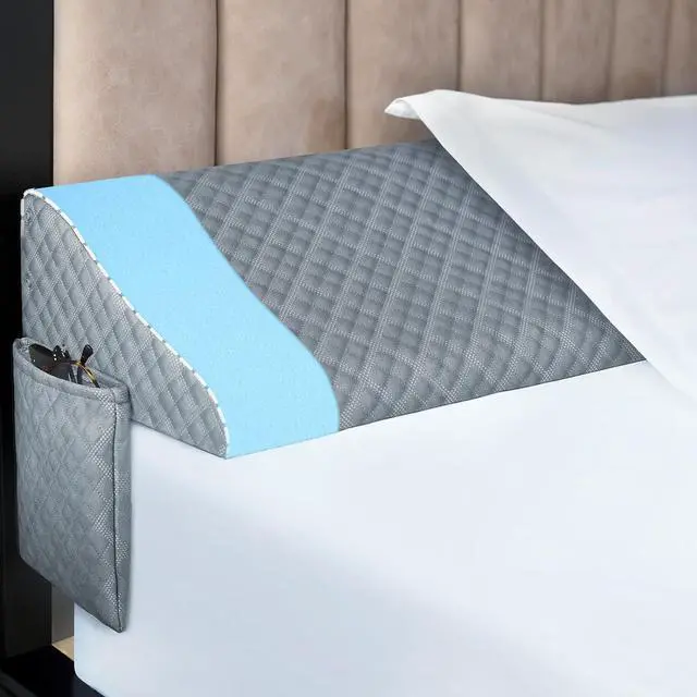 Main image of Queen Size Pillow Wedge for Headboard Gap Bed Gap Filller (0-8) Mattress Space Filler Pillow Stopper with 2 Side Pocket Triangle Foam Pillow Wedge Between Headboard Mattress(Grey 60x10x6)