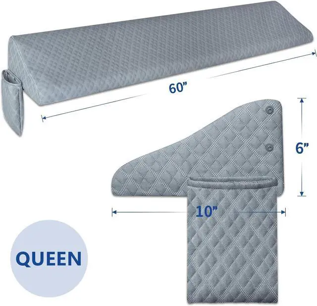 Alt view image 2 of 7 - Queen Size Pillow Wedge for Headboard Gap Bed Gap Filller (0-8) Mattress Space Filler Pillow Stopper with 2 Side Pocket Triangle Foam Pillow Wedge Between Headboard Mattress(Grey 60x10x6)