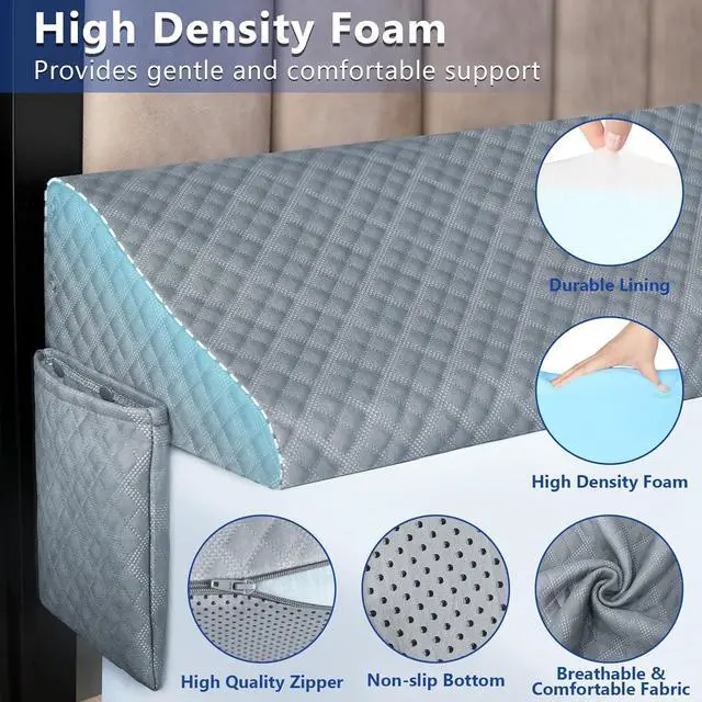Alt view image 4 of 7 - Queen Size Pillow Wedge for Headboard Gap Bed Gap Filller (0-8) Mattress Space Filler Pillow Stopper with 2 Side Pocket Triangle Foam Pillow Wedge Between Headboard Mattress(Grey 60x10x6)