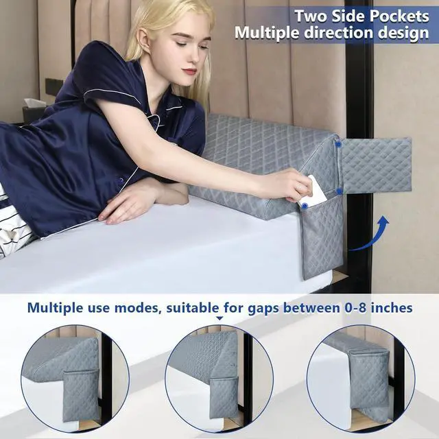 Alt view image 5 of 7 - Queen Size Pillow Wedge for Headboard Gap Bed Gap Filller (0-8) Mattress Space Filler Pillow Stopper with 2 Side Pocket Triangle Foam Pillow Wedge Between Headboard Mattress(Grey 60x10x6)