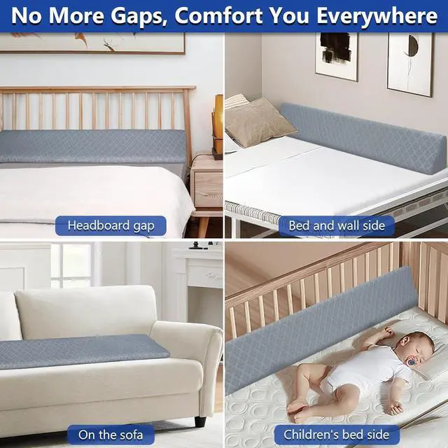 Alt view image 7 of 7 - Queen Size Pillow Wedge for Headboard Gap Bed Gap Filller (0-8) Mattress Space Filler Pillow Stopper with 2 Side Pocket Triangle Foam Pillow Wedge Between Headboard Mattress(Grey 60x10x6)