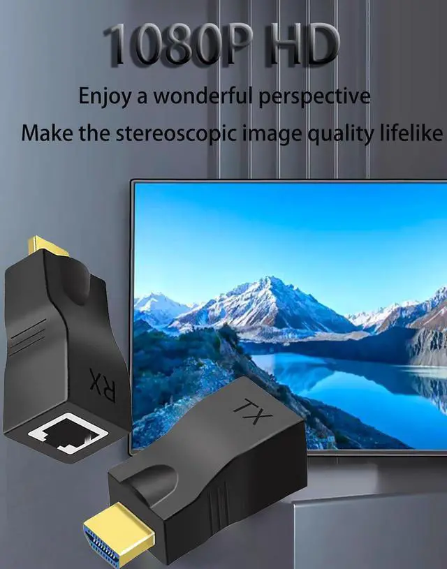 Alt view image 4 of 7 - Hdmi Extender Over Ethernet Cat 6/ 7/ 8 Cable HDMI to RJ45 Ethernet Network Converter Support Audio Video 1080P UP to 98FT(30m) Suitable for HDTV Computer Set Top Box PS3 4 Projector Monitor