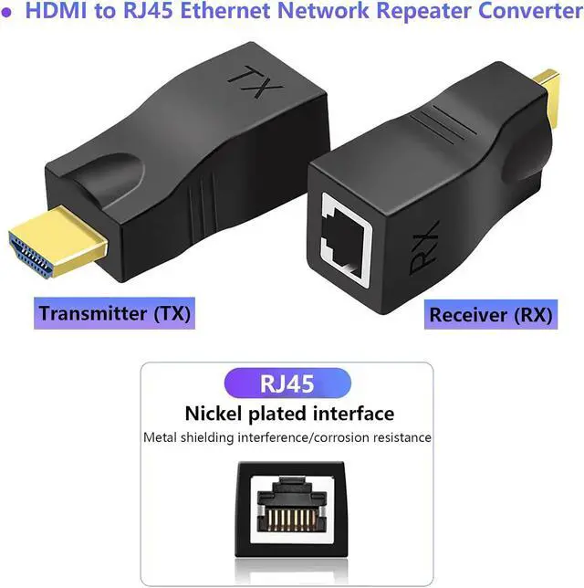 Alt view image 6 of 7 - Hdmi Extender Over Ethernet Cat 6/ 7/ 8 Cable HDMI to RJ45 Ethernet Network Converter Support Audio Video 1080P UP to 98FT(30m) Suitable for HDTV Computer Set Top Box PS3 4 Projector Monitor
