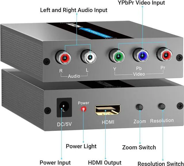 Alt view image 7 of 7 - Component to HDMI Converter with Scaling Function Support Resolution and Frame Rate Conversion YPbPr to HDMI Converter for Component Devices to Display on HDTVs(Not Compatible with 240P Input)