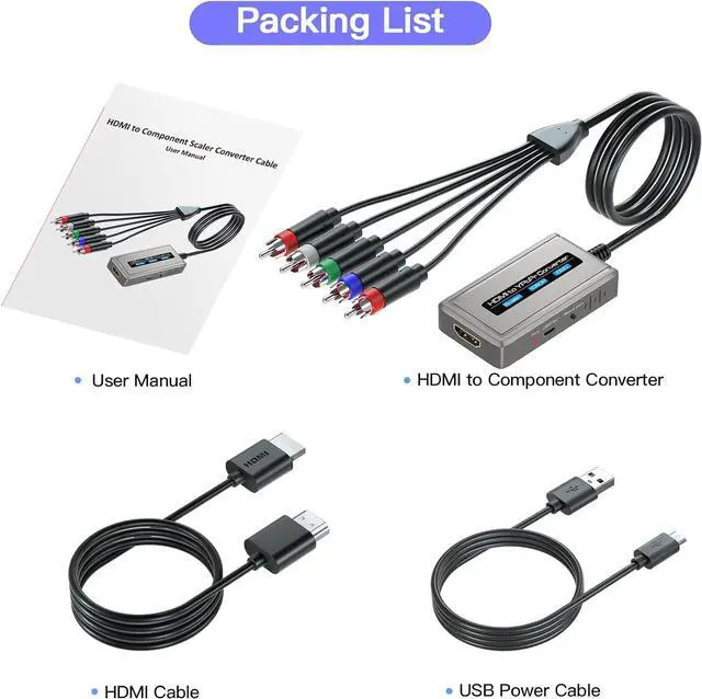 Alt view image 7 of 7 - HDMI to Component Converter with Scaler Function 1080P HDMI to YPbPr Scaler Converter Supports 1080i HDMI Input(HDMI and Component Cables Included)