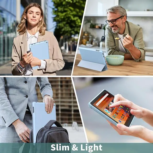 Alt view image 7 of 7 - Fire HD 10 Tablet Case (13th Gen 2023) Dual Angle Lightweight Trifold Stand with Soft TPU Back Case for Fire HD 10 Kids & Kids Pro Tablet Auto Wake/Sleep Not fit 10in  Nokia-Sky Blue