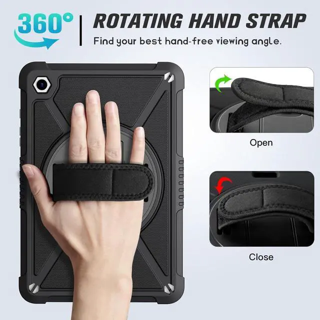 Alt view image 4 of 7 - for  Galaxy Tab A9+ / A9 Plus 11 2023 (SM-X210/X216/X218) Shockproof Hard Duty Case with Screen Protector+360 Rotating Hand Strap&Stand+Shoulder Strap for Tab A9+ Tablet Black