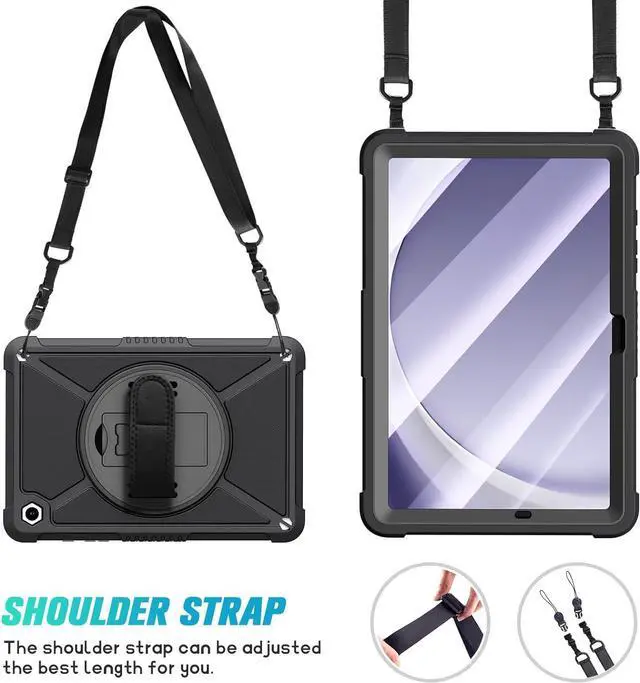 Alt view image 6 of 7 - for  Galaxy Tab A9+ / A9 Plus 11 2023 (SM-X210/X216/X218) Shockproof Hard Duty Case with Screen Protector+360 Rotating Hand Strap&Stand+Shoulder Strap for Tab A9+ Tablet Black