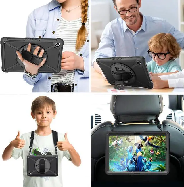 Alt view image 7 of 7 - for  Galaxy Tab A9+ / A9 Plus 11 2023 (SM-X210/X216/X218) Shockproof Hard Duty Case with Screen Protector+360 Rotating Hand Strap&Stand+Shoulder Strap for Tab A9+ Tablet Black