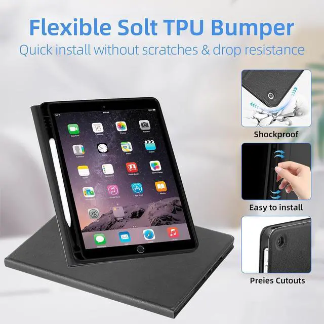 Alt view image 3 of 7 - Case for 10.2 Inch iPad 9th Generation Case 2021 iPad 8th Generation Case 2020 iPad 7th Generation Case 2019-Multi-Angle Viewing Stand Cover with Pencil Holder Auto Sleep Wake (Black)