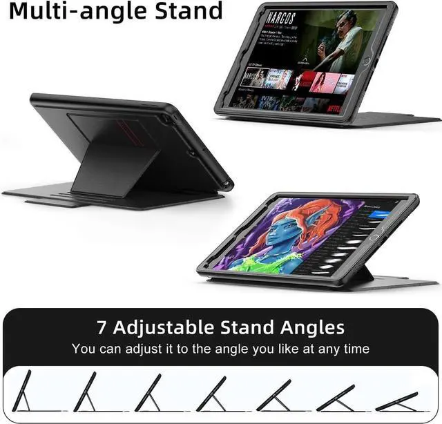 Alt view image 4 of 7 - Case for iPad 9th/ 8th/ 7th Generation (iPad 10.2-Inch 2021/2020/2019) Shockproof Magnetic Multi-Angles Stand Cover Case with Pen Holder & Card Pocket Auto Wake/Sleep (Black)