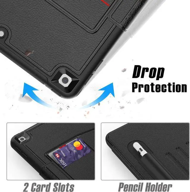Alt view image 7 of 7 - Case for iPad 9th/ 8th/ 7th Generation (iPad 10.2-Inch 2021/2020/2019) Shockproof Magnetic Multi-Angles Stand Cover Case with Pen Holder & Card Pocket Auto Wake/Sleep (Black)