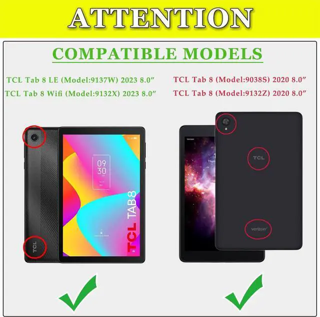 Alt view image 2 of 7 - for TCL Tab 8 LE Case Kids 8.0 Inch (9137W/9132X) Soft Silicone with Adjustable PC Stand TCL Tab 8 Wifi/8V/8 Plus Case (Black)