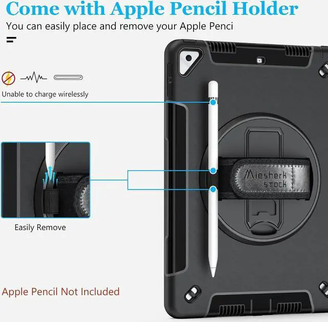 Alt view image 6 of 7 - Case for iPad 9th Generation 2021: Military Grade TPU Protective Cover for iPad 8th/7th Gen 10.2 Inch 2020/2019 W/Pencil Holder - Stand - Handle - Shoulder Strap- Black