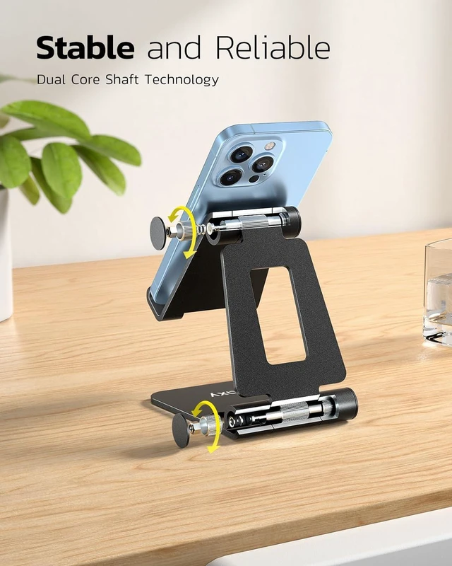Alt view image 4 of 6 - 2 Pack Aluminum Dual Folding Cell Phone Stand for Desk Black&Silver
