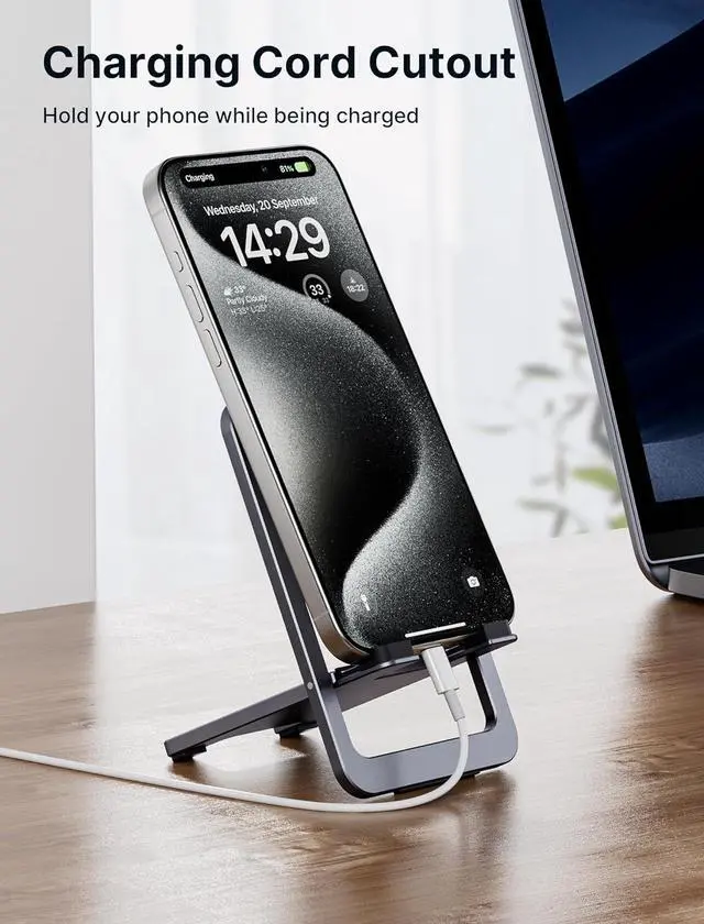 Alt view image 3 of 7 - Cell Phone Stand Foldable Aluminum Adjustable Travel Phone Holder for Desk Compatible for iPhone 15 14 13 12 11 Pro Max X Xr  S22 S21 Switch Grey