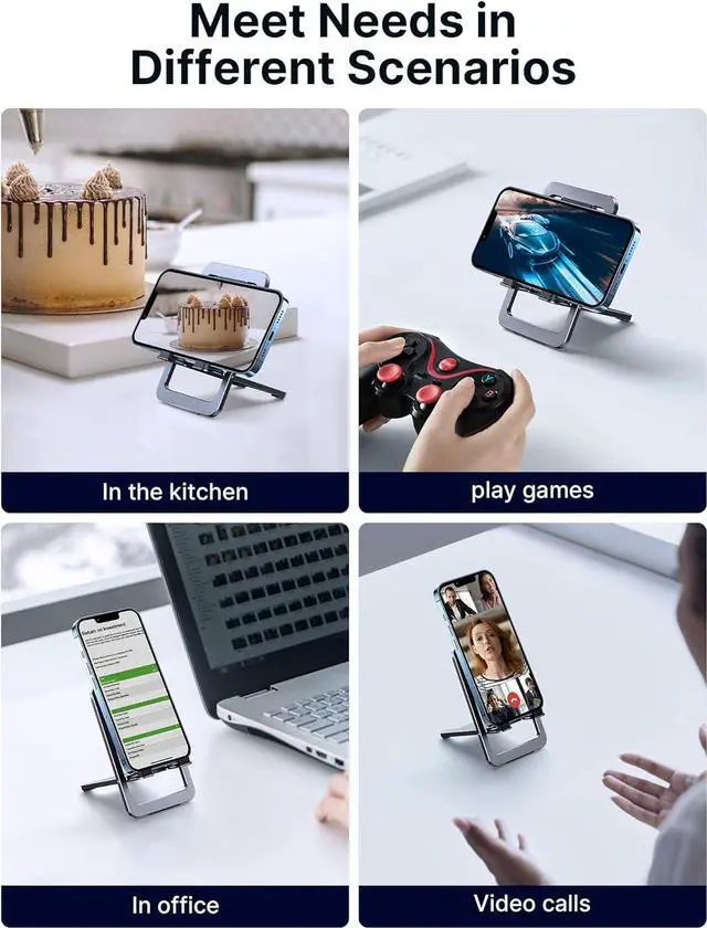 Alt view image 4 of 7 - Cell Phone Stand Foldable Aluminum Adjustable Travel Phone Holder for Desk Compatible for iPhone 15 14 13 12 11 Pro Max X Xr  S22 S21 Switch Grey