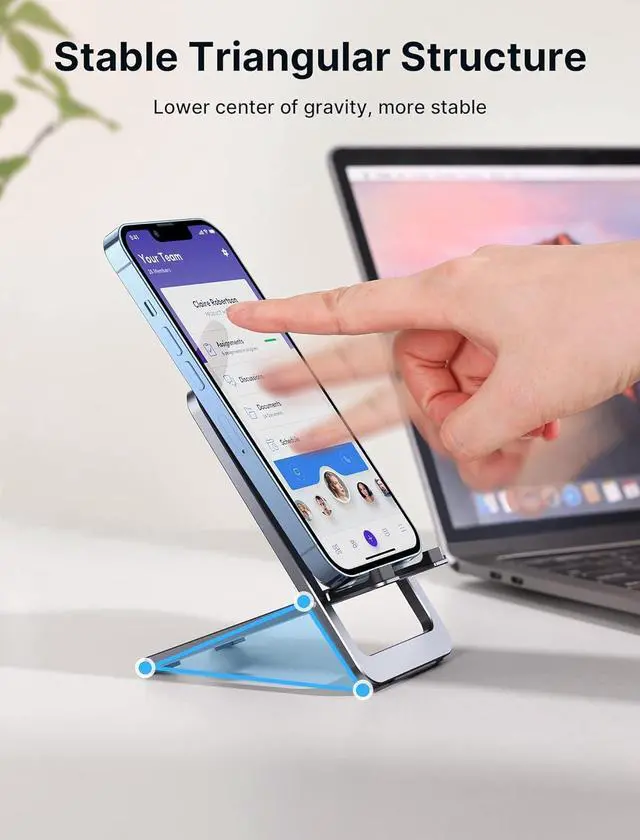 Alt view image 7 of 7 - Cell Phone Stand Foldable Aluminum Adjustable Travel Phone Holder for Desk Compatible for iPhone 15 14 13 12 11 Pro Max X Xr  S22 S21 Switch Grey