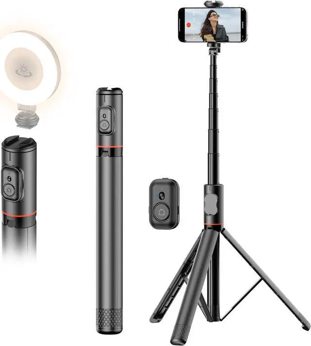 Main image of Joyful 72 Phone Tripod & Selfie Stick Extendable Cell Phone Tripod Stand with Wireless Remote Control and Cold Shoe Mount Compatible with iPhone and  Android for Video/Photo/Vlog (Black)