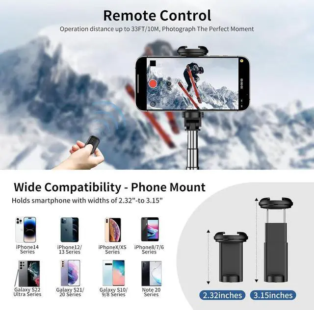 Alt view image 7 of 7 - Joyful 72 Phone Tripod & Selfie Stick Extendable Cell Phone Tripod Stand with Wireless Remote Control and Cold Shoe Mount Compatible with iPhone and  Android for Video/Photo/Vlog (Black)