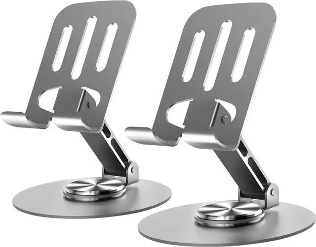 Main image of 2PCS Cell Phone Stand Multi-Angel Adjustable 360 Rotation Non-Slip Metal Phone Stand Compatible with iPone Android Smartphone and Tablet(Grey&Grey)