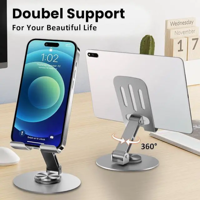 Alt view image 2 of 7 - 2PCS Cell Phone Stand Multi-Angel Adjustable 360 Rotation Non-Slip Metal Phone Stand Compatible with iPone Android Smartphone and Tablet(Grey&Grey)