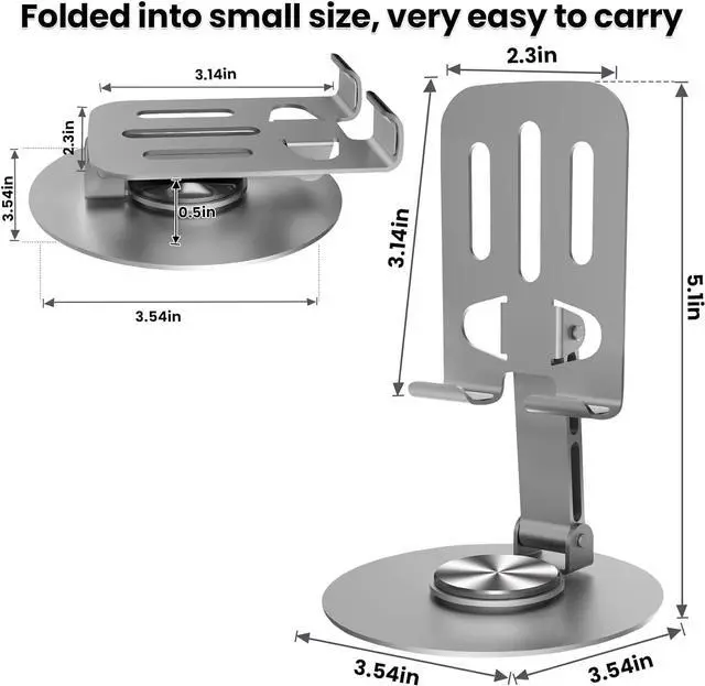 Alt view image 3 of 7 - 2PCS Cell Phone Stand Multi-Angel Adjustable 360 Rotation Non-Slip Metal Phone Stand Compatible with iPone Android Smartphone and Tablet(Grey&Grey)