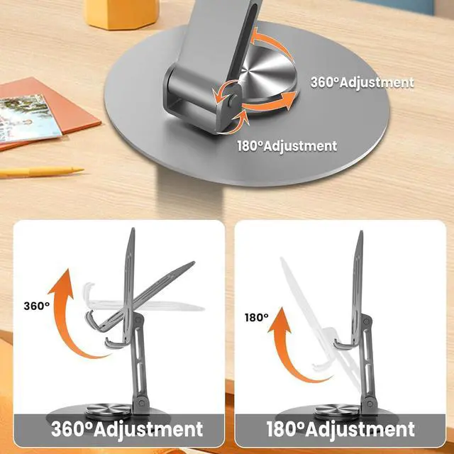 Alt view image 4 of 7 - 2PCS Cell Phone Stand Multi-Angel Adjustable 360 Rotation Non-Slip Metal Phone Stand Compatible with iPone Android Smartphone and Tablet(Grey&Grey)