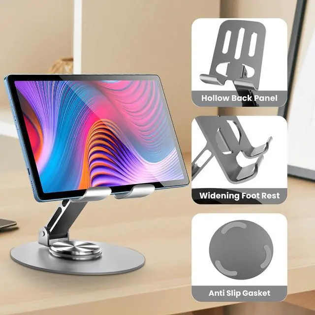 Alt view image 5 of 7 - 2PCS Cell Phone Stand Multi-Angel Adjustable 360 Rotation Non-Slip Metal Phone Stand Compatible with iPone Android Smartphone and Tablet(Grey&Grey)
