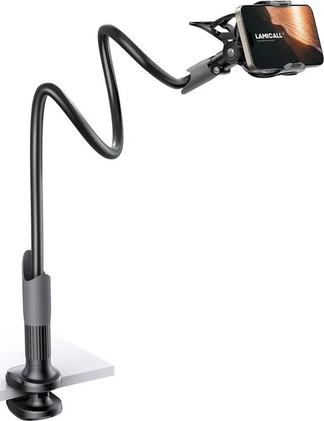 Main image of Gooseneck Phone Holder for Bed - Cell Phone Mount Clamp Clip Flexible Long Arm Overhead Mount for Desk Headboard Bedside for iPhone 16 Pro Max 15 Pro Max 14 Plus 13 Mini & 4-7 Phone