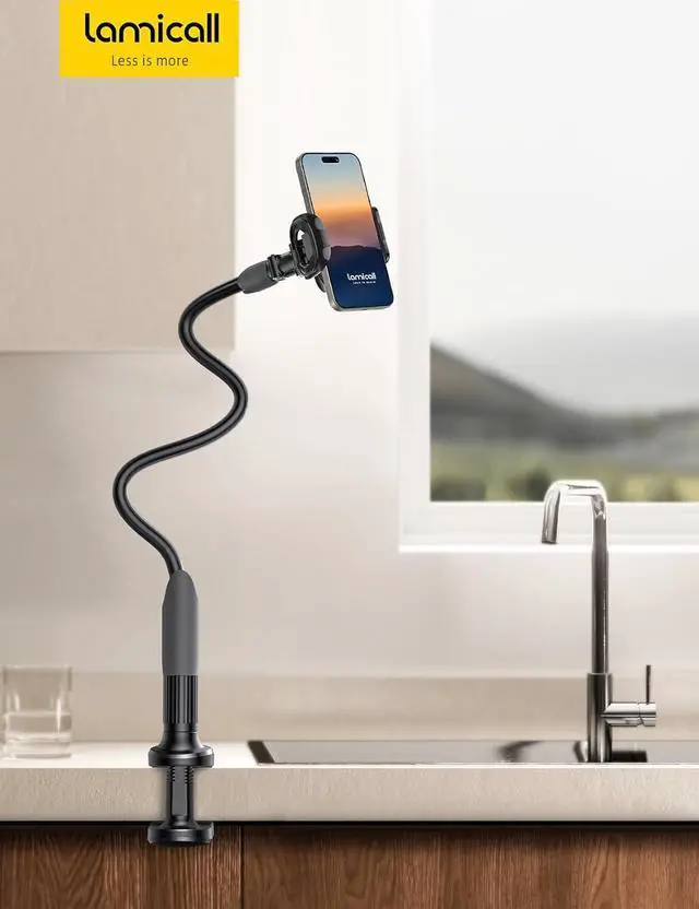 Alt view image 7 of 7 - Gooseneck Phone Holder for Bed - Cell Phone Mount Clamp Clip Flexible Long Arm Overhead Mount for Desk Headboard Bedside for iPhone 16 Pro Max 15 Pro Max 14 Plus 13 Mini & 4-7 Phone