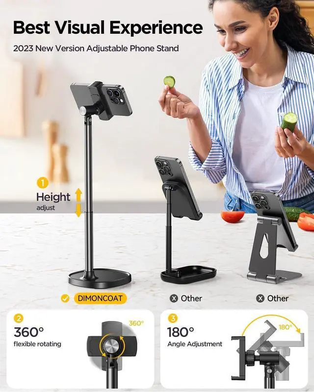 Alt view image 2 of 7 - Cell Phone Stand for Desk Angle Height Adjustable Phone Holder for Desk Aluminum Alloy Universal Phone Stand Recording Retractable iPhone Stand Holder Office for iPhone 15 Pro Max Plus