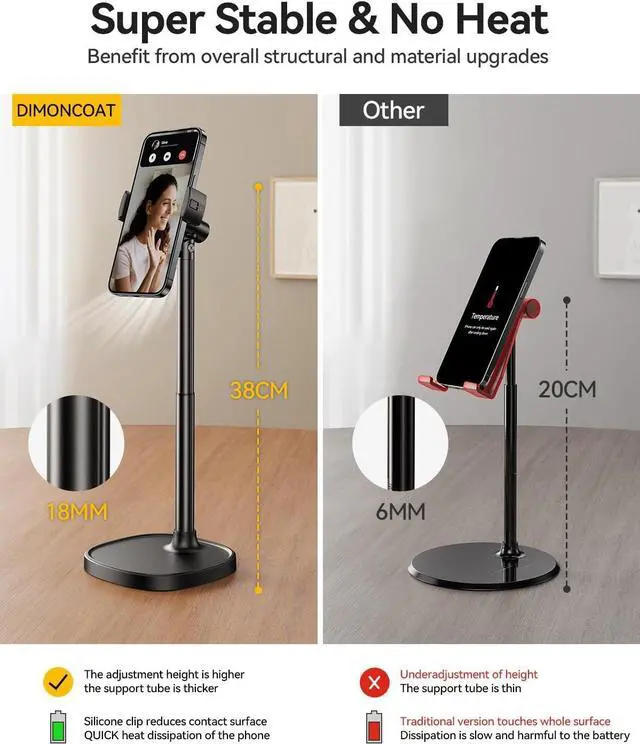 Alt view image 3 of 7 - Cell Phone Stand for Desk Angle Height Adjustable Phone Holder for Desk Aluminum Alloy Universal Phone Stand Recording Retractable iPhone Stand Holder Office for iPhone 15 Pro Max Plus