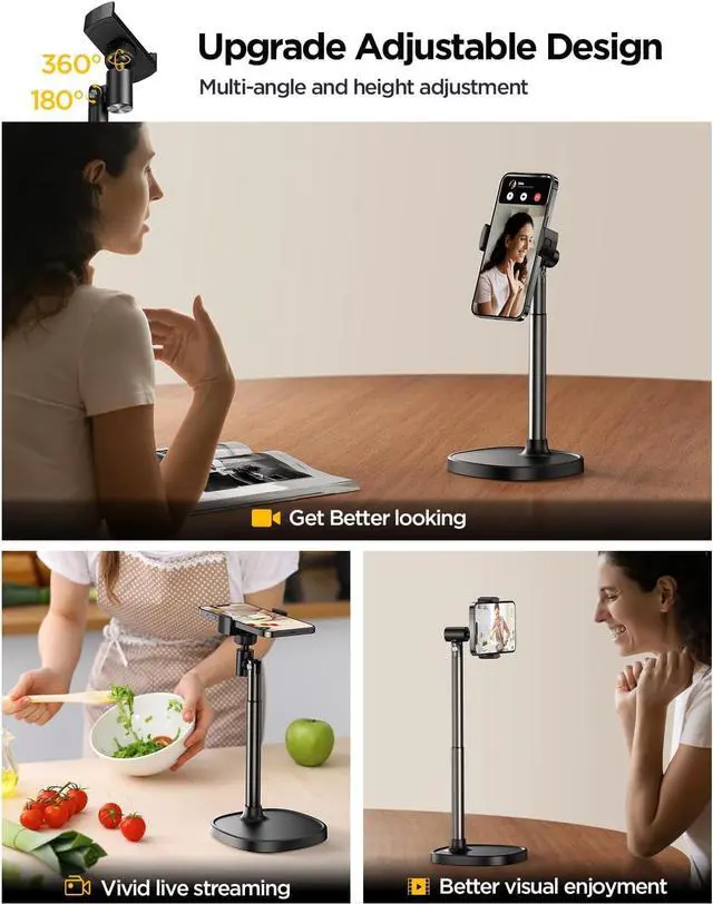 Alt view image 4 of 7 - Cell Phone Stand for Desk Angle Height Adjustable Phone Holder for Desk Aluminum Alloy Universal Phone Stand Recording Retractable iPhone Stand Holder Office for iPhone 15 Pro Max Plus