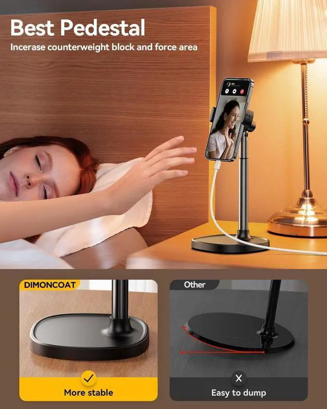 Alt view image 6 of 7 - Cell Phone Stand for Desk Angle Height Adjustable Phone Holder for Desk Aluminum Alloy Universal Phone Stand Recording Retractable iPhone Stand Holder Office for iPhone 15 Pro Max Plus