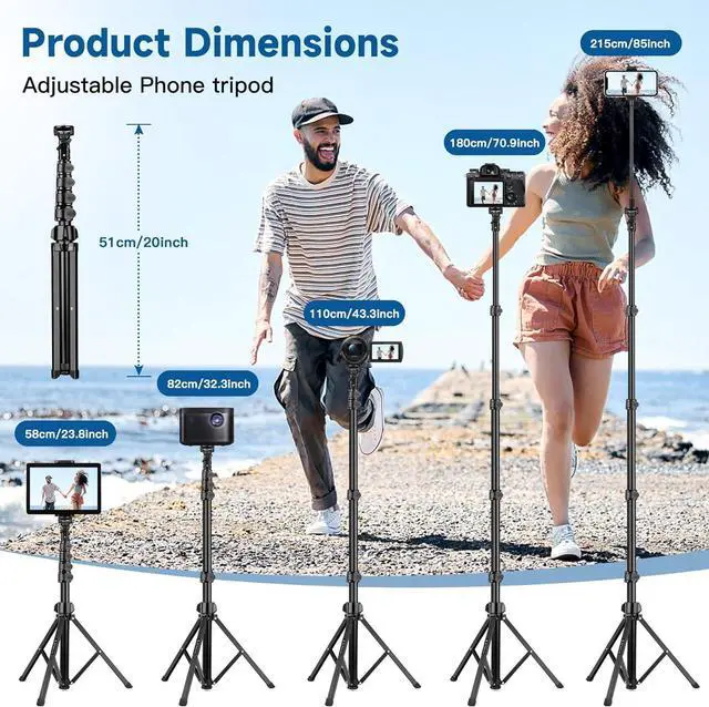 Alt view image 3 of 7 - Phone Tripod Stand 85 Tall Cellphone Tripod with Gooseneck Remote Flexible Tripod Stand for iphone Portable Phone Stand Tripod for Recording Compatible with iPhone 14 13 12 pro Android Cell phone